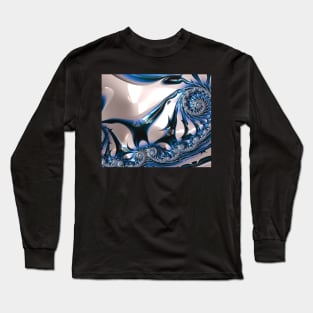 Blue Golden Fractal Long Sleeve T-Shirt